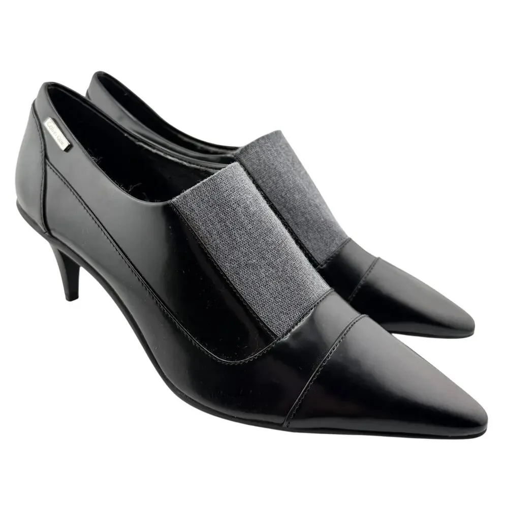 Calvin Klein Greta Modern Black Stretch Kitten Heel Pump Size 7 Ladies Shoe